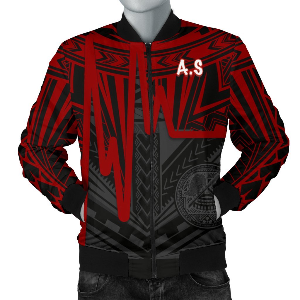 American Samoa Men's Bomber Jacket - Seal With Polynesian Pattern Heartbeat Style (Red) Red - Polynesian Pride