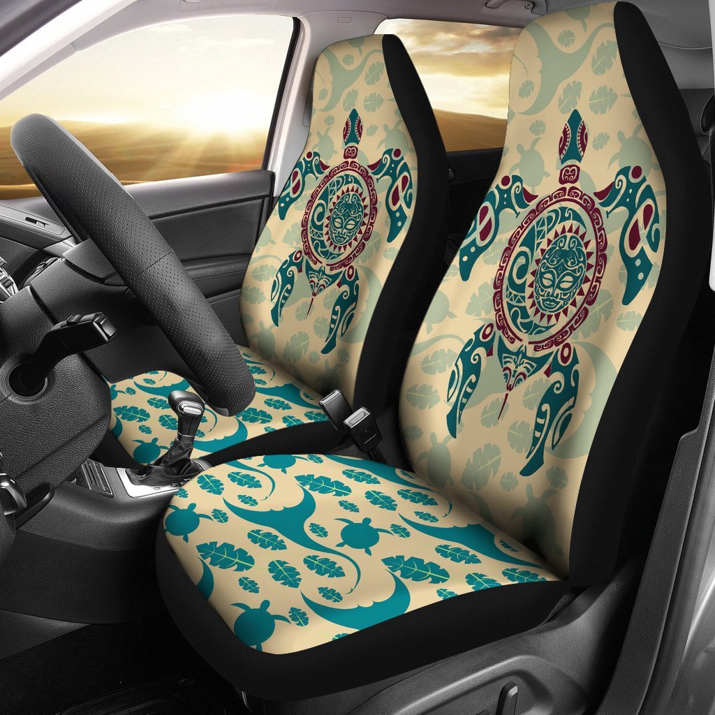 Polynesian Turtle Car Seat Covers - Maori Sun Turtle Universal Fit Black - Polynesian Pride
