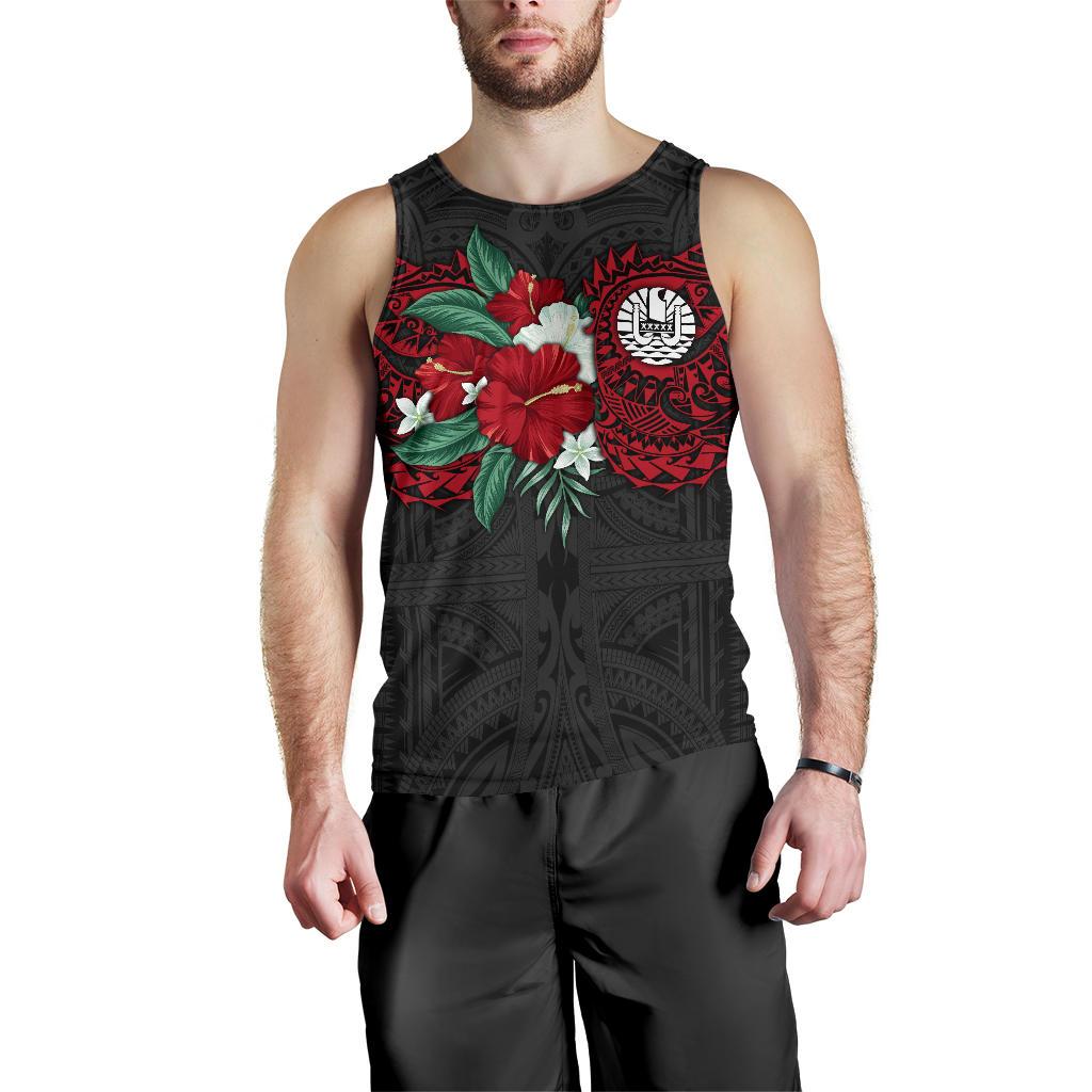 Tahiti Polynesian Men's Tank Top - Hibiscus and Sea Turtle (Red) - Polynesian Pride