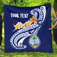 Guam Personalised Premium Quilt - Guam Seal Polynesian Patterns Plumeria (Blue) - Polynesian Pride