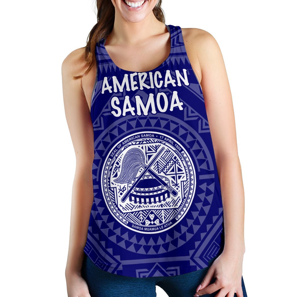 American Samoa Women's Racerback Tank - Seal In Polynesian Tattoo Style ( Blue) - Polynesian Pride