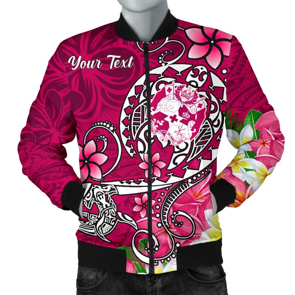 Tonga Custom Personalised Men's Bomber Jacket - Turtle Plumeria (Pink) - Polynesian Pride