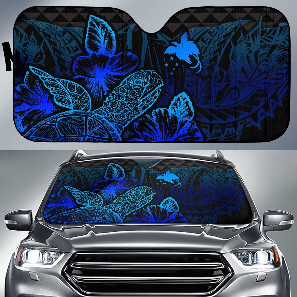 Papua New Guinea Auto Sun Shades Turtle Hibiscus Blue Auto Sun Shade Universal Fit Blue - Polynesian Pride