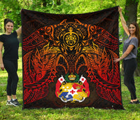 Tonga Polynesian Premium Quilt - Tonga Coat Of Arms & Red Manta Ray RED - Polynesian Pride