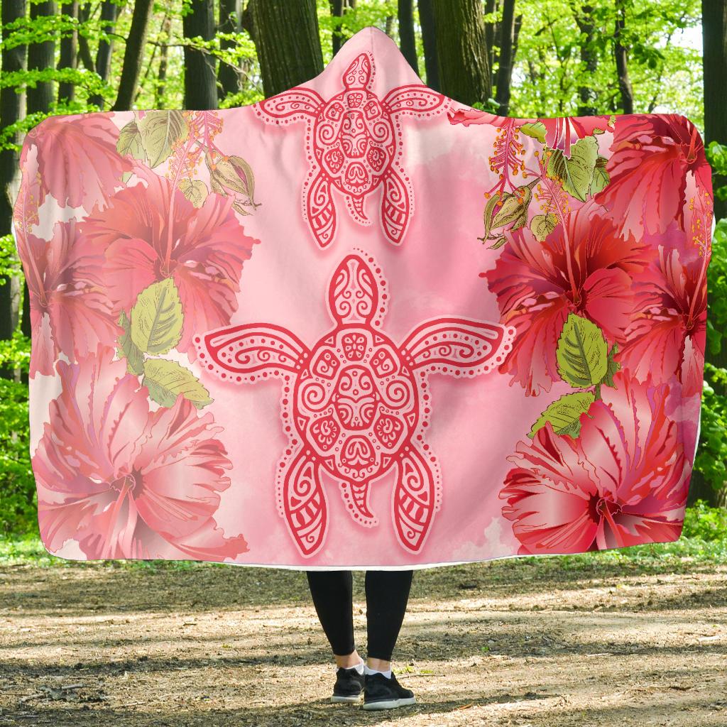 Hawaii Turtle Hibiscus Hooded Blanket - Pink Style - Polynesian Pride