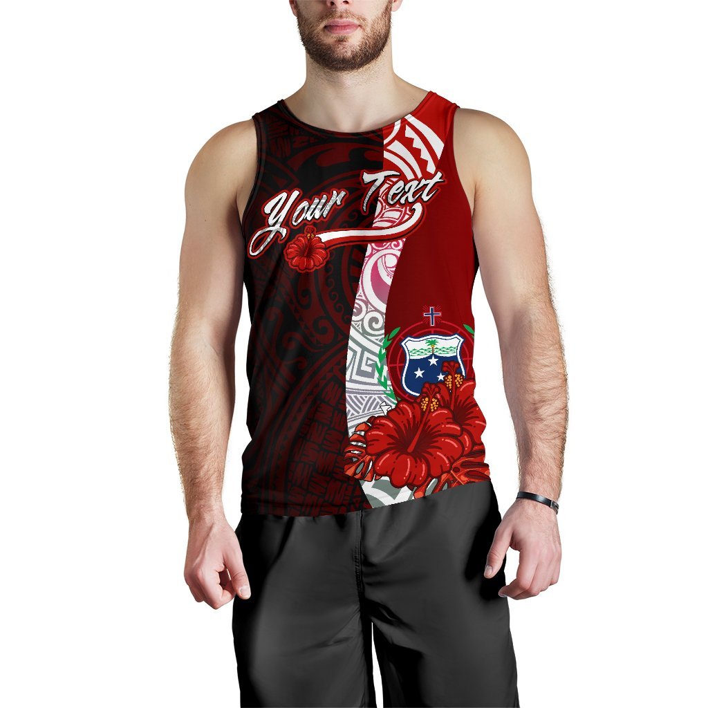 Samoa Polynesian Custom Personalised Men's Tank Top - Coat Of Arm With Hibiscus - Polynesian Pride