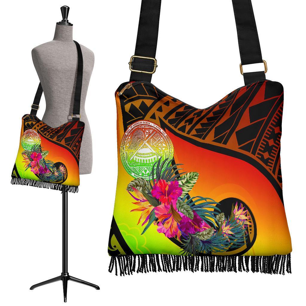 American Samoa Boho Handbag - Polynesian Hook And Hibiscus (Raggae) - Polynesian Pride