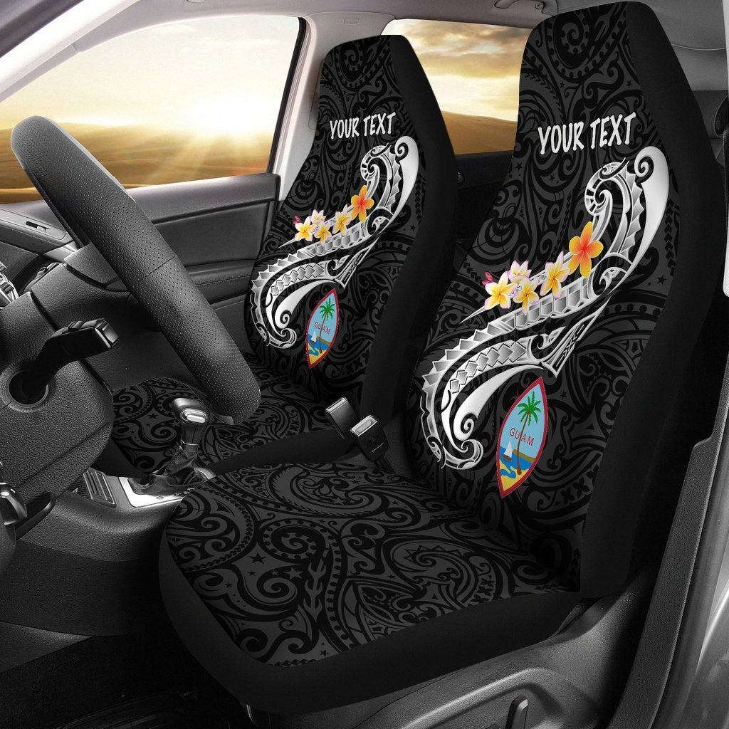 Guam Personalised Car Seat Covers - Guam Seal Polynesian Patterns Plumeria (Black) Universal Fit Black - Polynesian Pride