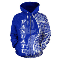 Vanuatu Polynesian Zip up Hoodie Coconut Tree Blue - Polynesian Pride