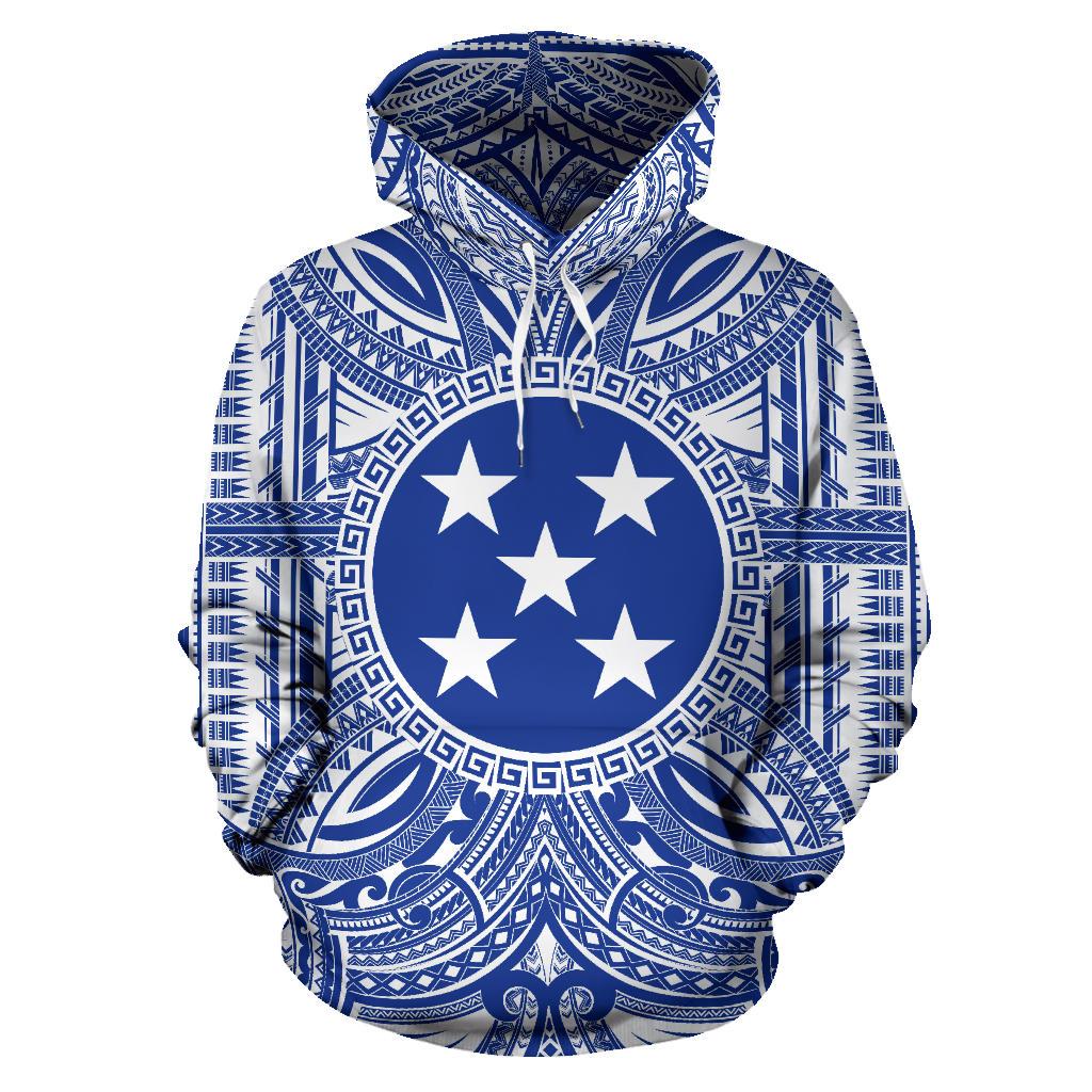 Gambier Islands ll Over Hoodie Gambier Islands Coat of rms Polynesian Flag Color Unisex Blue - Polynesian Pride
