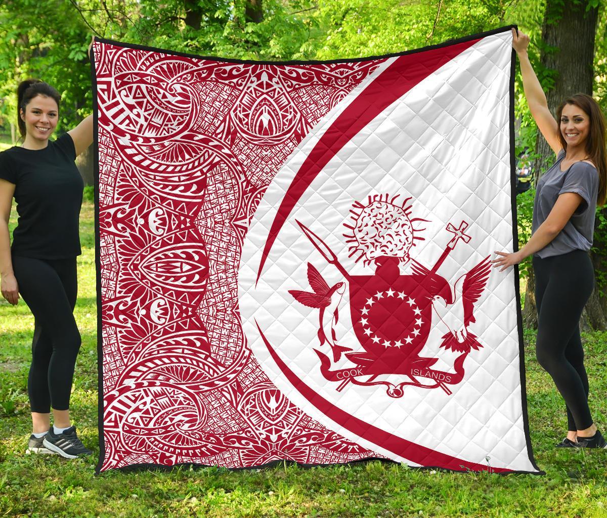 Cook Islands Coat Of Arms Polynesian Premium Quilt - Circle Style - 07 - Polynesian Pride