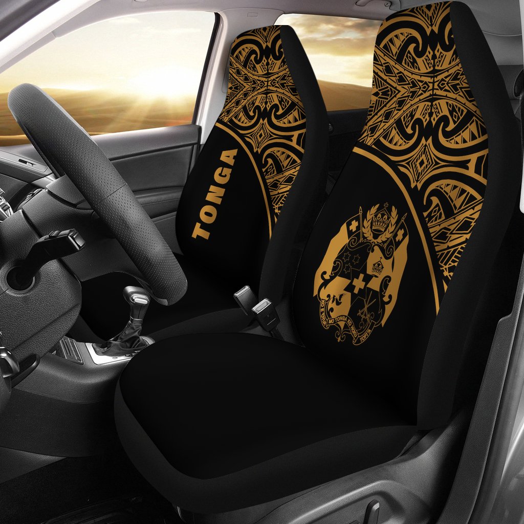 Tonga Car Seat Covers - Tonga Coat Of Arms Polynesian Tattoo Yellow Curve Universal Fit Yellow - Polynesian Pride