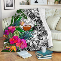 Pohnpei Custom Personalised Premium Blanket White - Turtle Plumeria Banana Leaf - Polynesian Pride