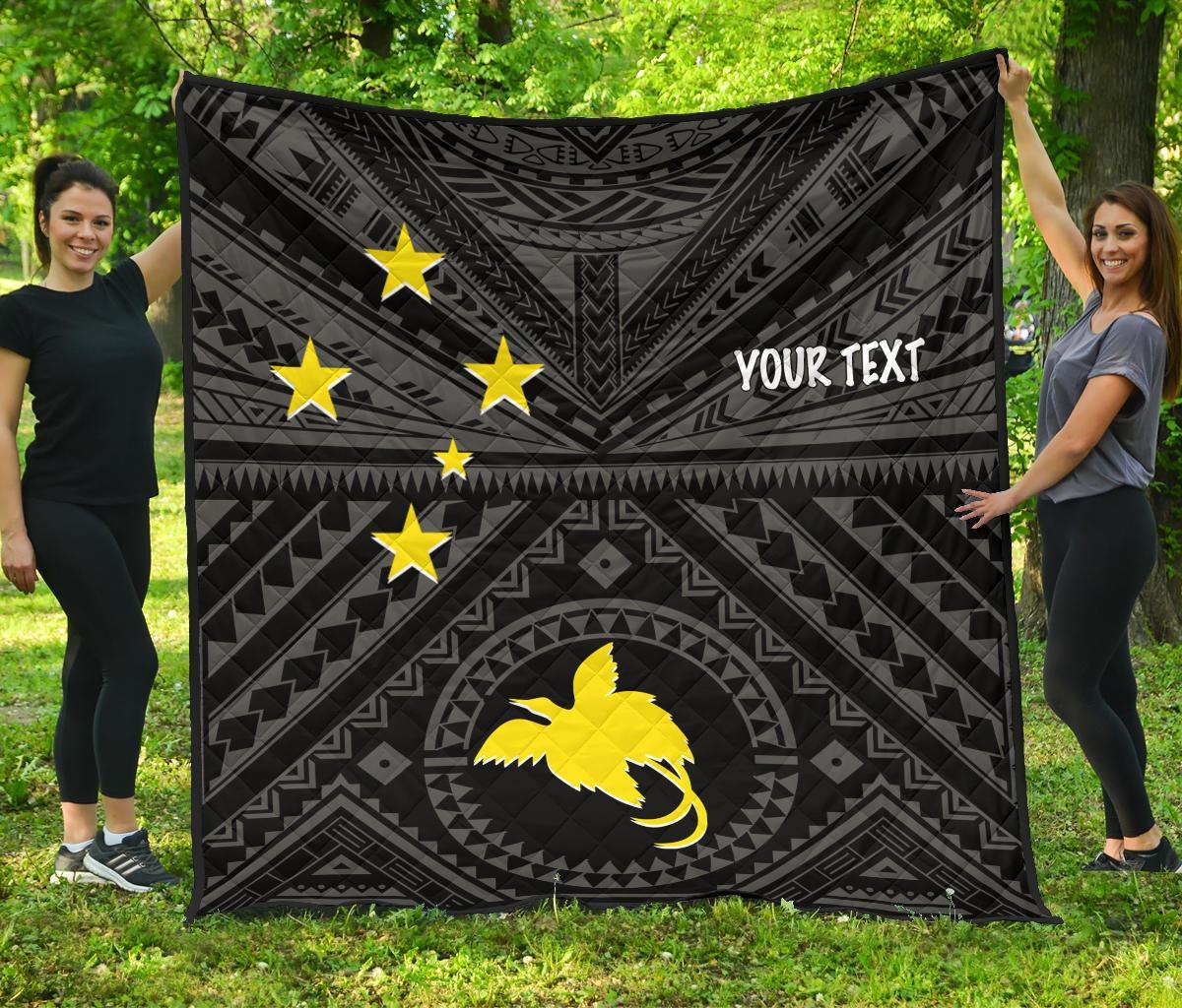 Papua New Guinea Personalised Premium Quilt - Flag With Polynesian Patterns (Black) - Polynesian Pride