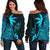 Guam Coconut Tree Off Shoulder Sweater Blue K4 Blue - Polynesian Pride