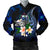 Samoa Polynesian Men's Bomber Jacket - Turtle With Plumeria Flowers Blue - Polynesian Pride