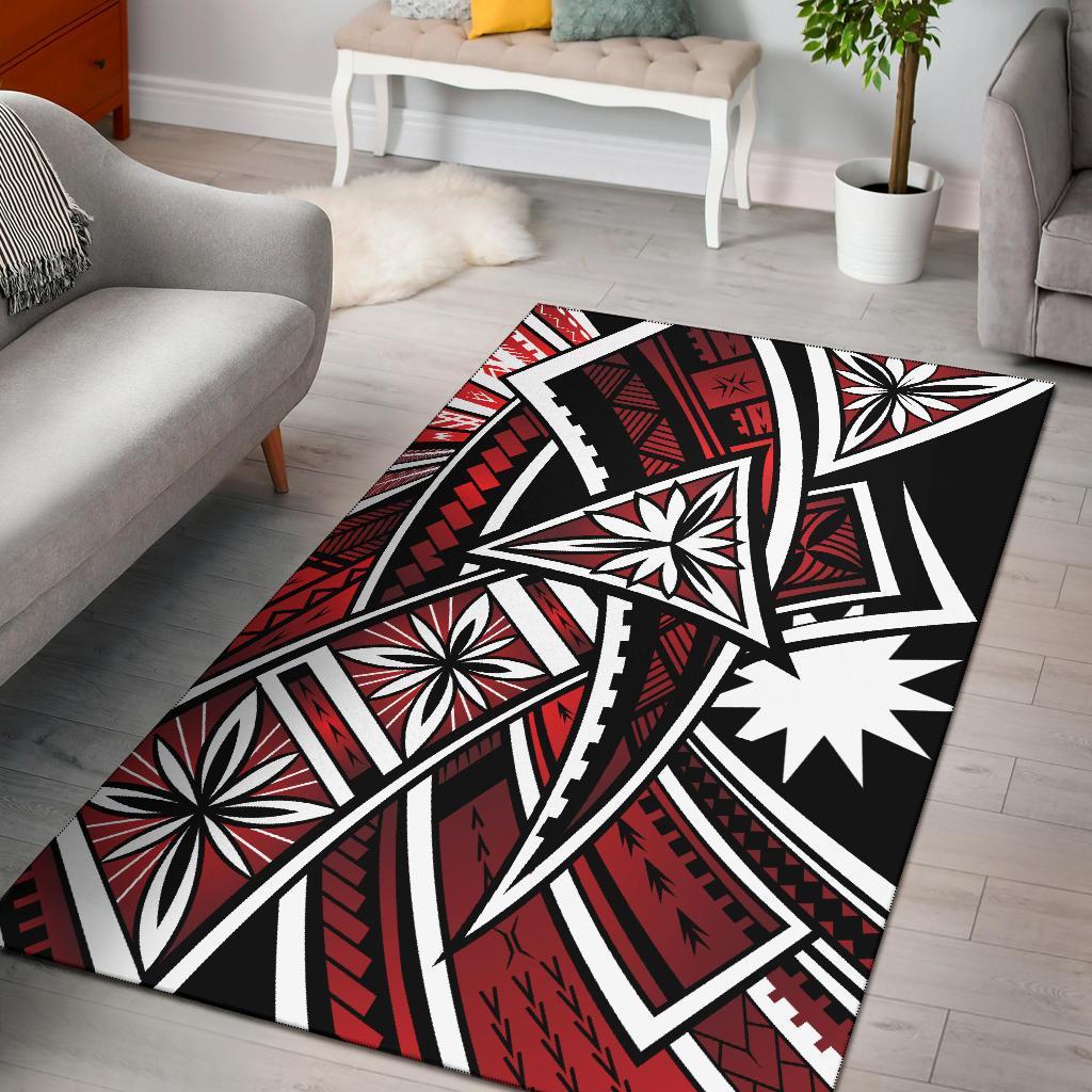 Nauru Area Rug - Tribal Flower Special Pattern Red Color - Polynesian Pride