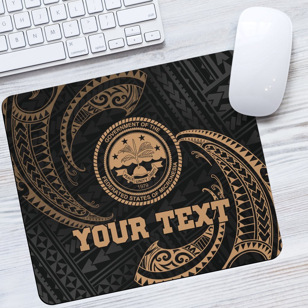 Federated States Of Micronesia Custom Personalised Mouse Pad - Gold Tribal Wave One Style One Size Black - Polynesian Pride