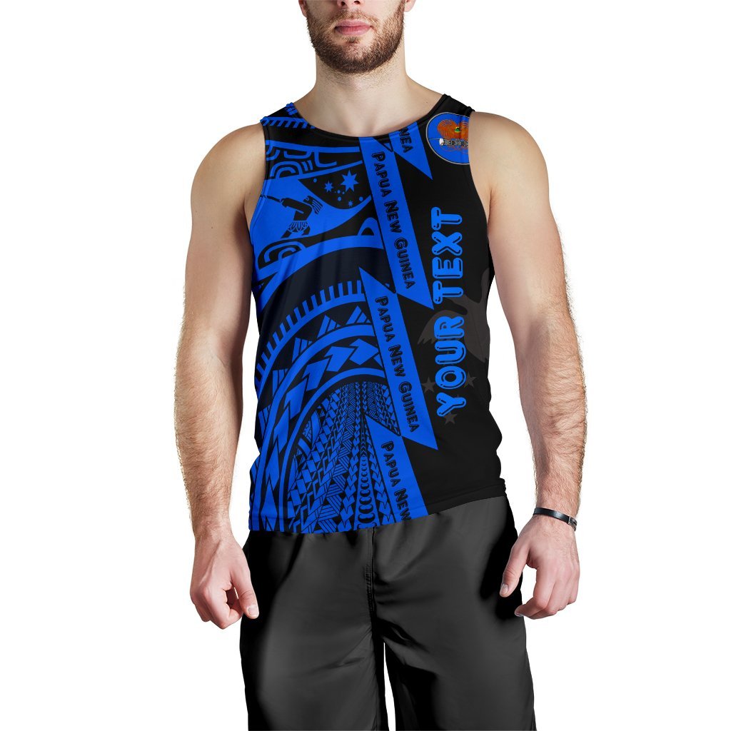 (Custom Personalised) Polynesian Guinea Men's Tank Top - Moana Maui Tattoo With Coat Of Arm Guinea Blue - Polynesian Pride