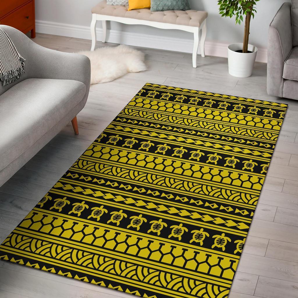 Hawaii Area Rug Polynesian Tattoo Tribal AH Rug Yellow - Polynesian Pride