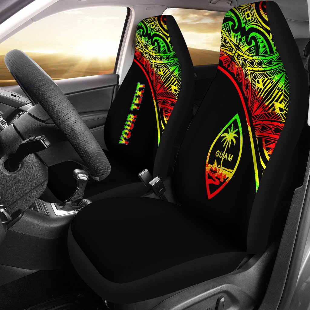 Guam Custom Personalised Car Seat Covers - Guam Coat Of Arms Polynesian Reggae Curve Universal Fit Black - Reggae - Polynesian Pride