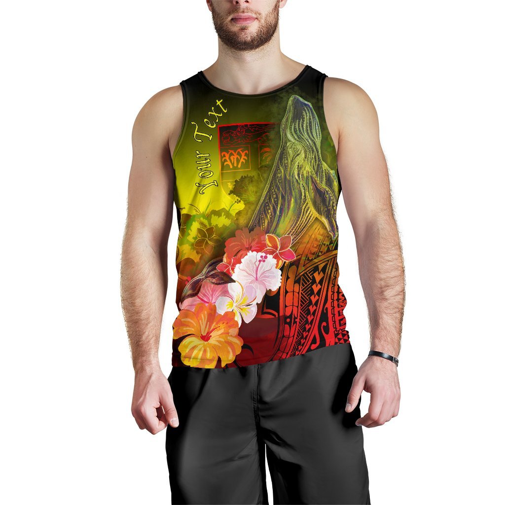 Fiji Custom Personalised Men's Tank Top - Humpback Whale with Tropical Flowers (Yellow) - Polynesian Pride