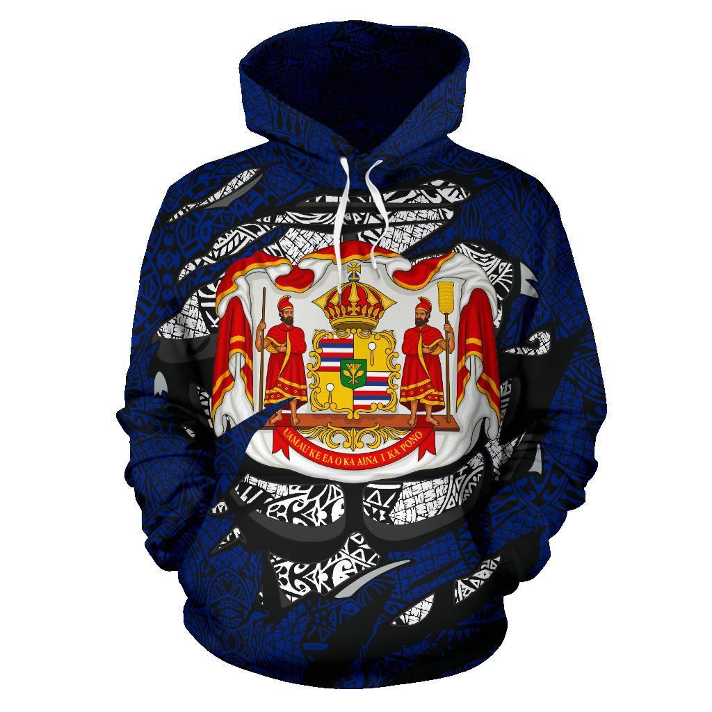 Polynesian Royal Coat of Arms Kanaka Map Hawaii Custom Hoodie Blue - Polynesian Pride