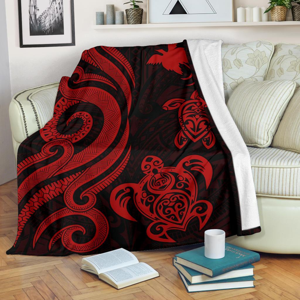 Papua New Guinea Premium Blanket - Red Tentacle Turtle White - Polynesian Pride
