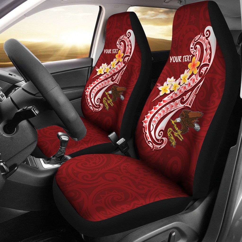 American Samoa Custom Personalised Car Seat Covers - AS Seal Polynesian Patterns Plumeria Universal Fit Red - Polynesian Pride