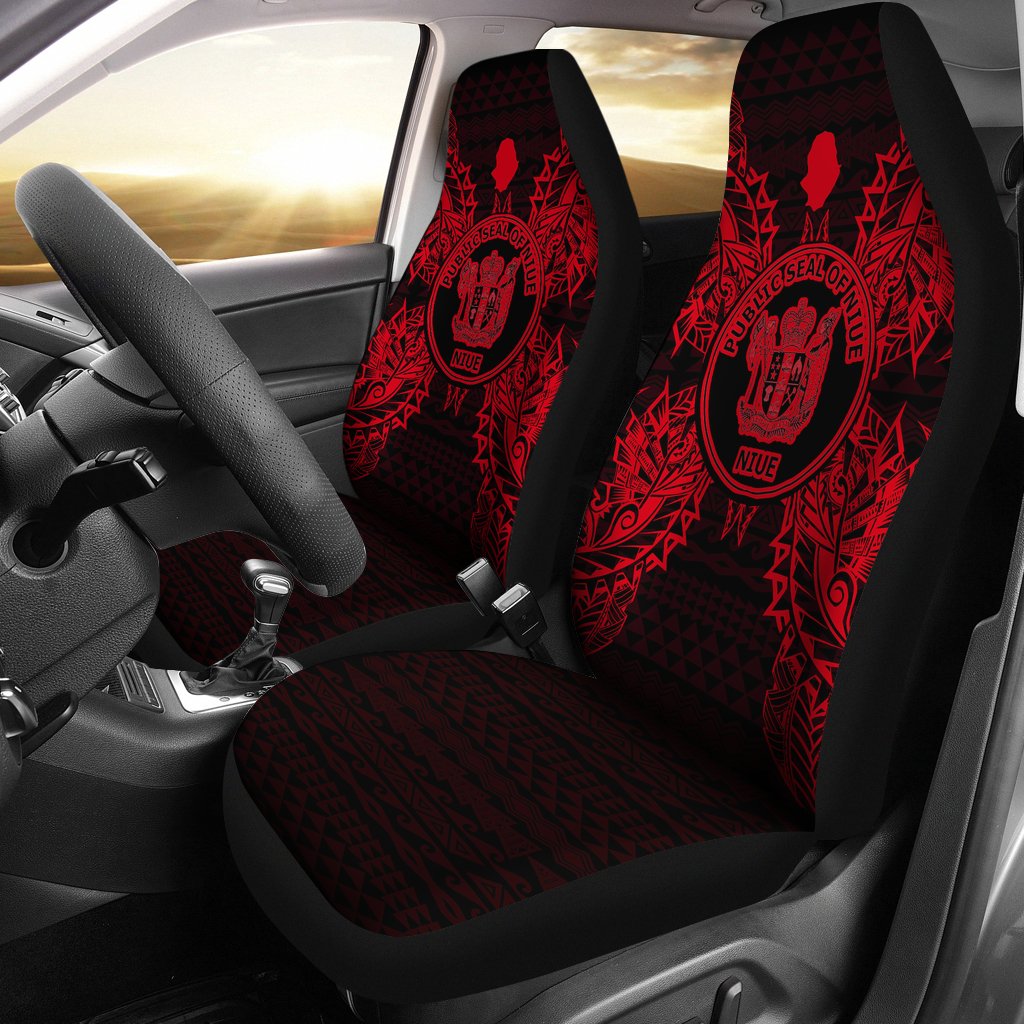 Niue Car Seat Cover - Niue Seal Map Red Universal Fit Red - Polynesian Pride
