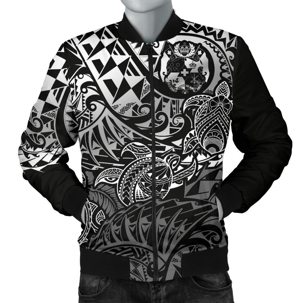 Tonga Polynesian Bomber Jacket (Men) - White Turtle Flowing White - Polynesian Pride