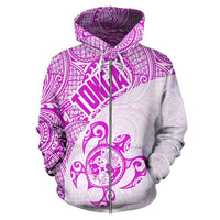 Tonga Zip up Hoodie Tonga TurCoat of Arms In Turtle Polynesian Tattoo 080 - Polynesian Pride