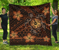 Hawaii Mix Polynesian Turtle Plumeria Premium Quilt - AH - Nick Style - Orange Orange - Polynesian Pride