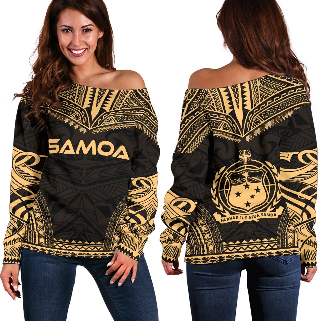 Samoa Polynesian Chief Women's Off Shoulder Sweater - Gold Version Gold - Polynesian Pride