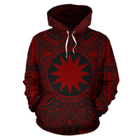 Nauru ll Over Hoodie Nauru Coat of rms Polynesian Red Black Unisex Red - Polynesian Pride