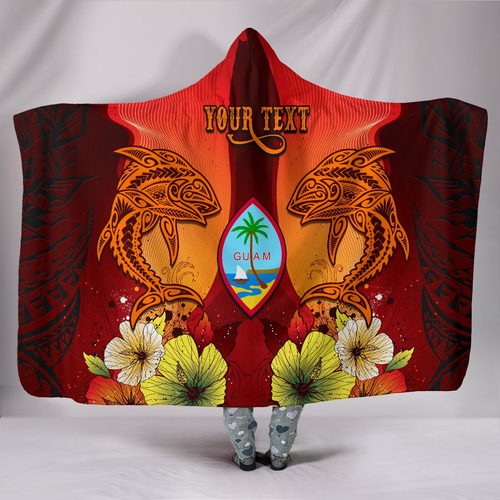 Guam Custom Personalised Hooded Blankets - Tribal Tuna Fish Hooded Blanket Orange - Polynesian Pride