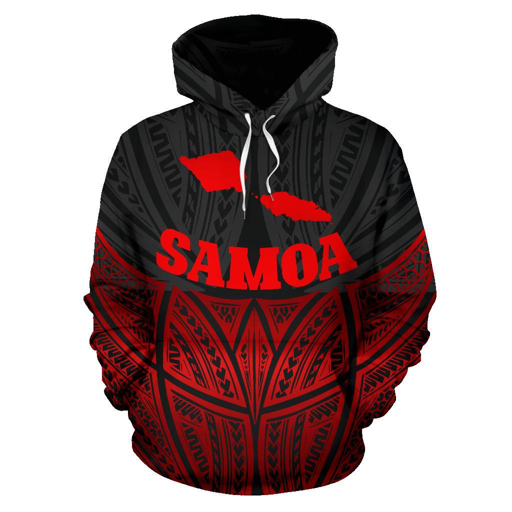 Samoa Polynesian Hoodie Red Black Pride Map nd Seal - Polynesian Pride