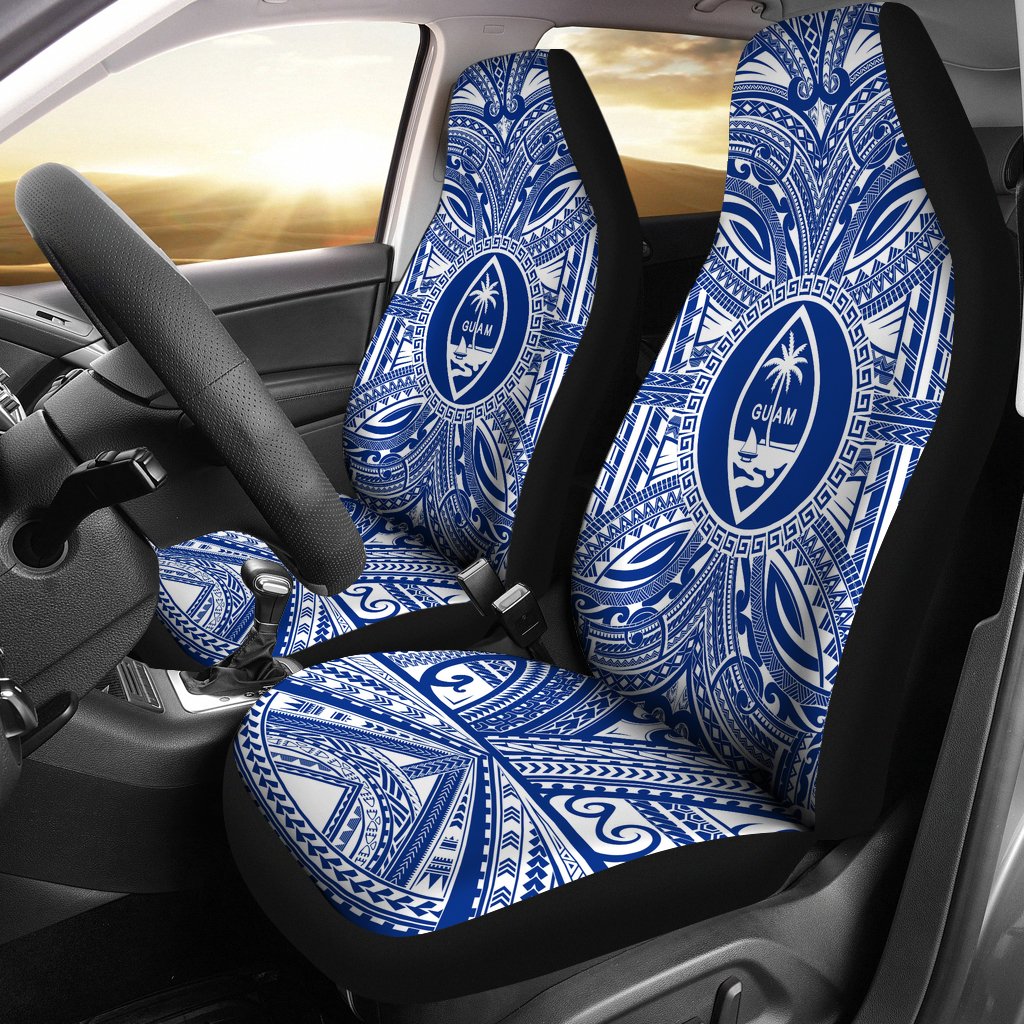 Guam Car Seat Cover - Guam Coat Of Arms Polynesian Flag Color Universal Fit Blue - Polynesian Pride