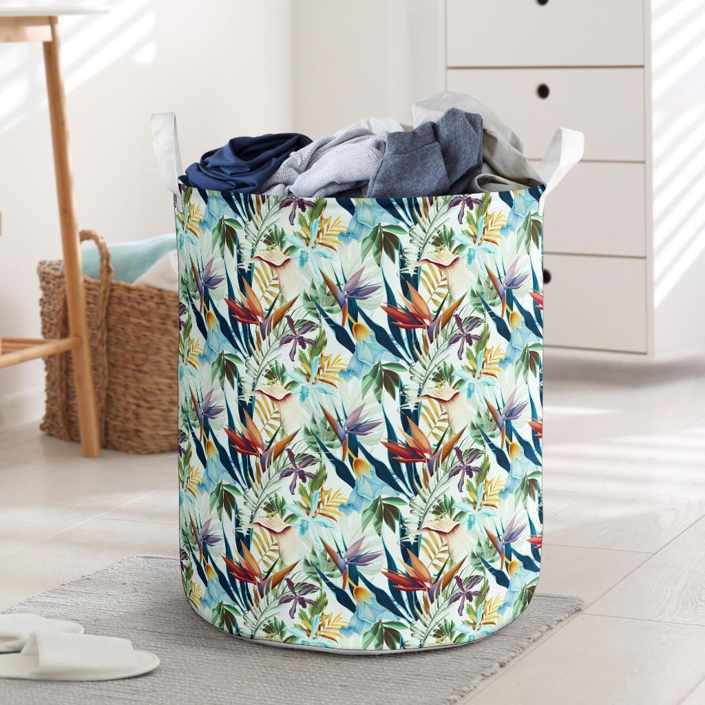 Hawaii Seamless Tropical Flower Plant And Leaf Hawaii Laundry Basket Laundry Basket One Size Black - Polynesian Pride