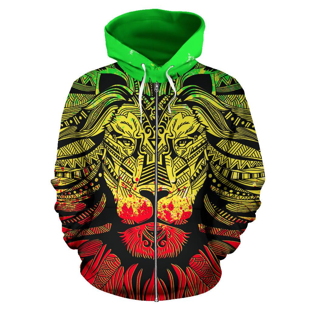 Lion Polynesian All Over Zip up Hoodie Reggae Style - Polynesian Pride