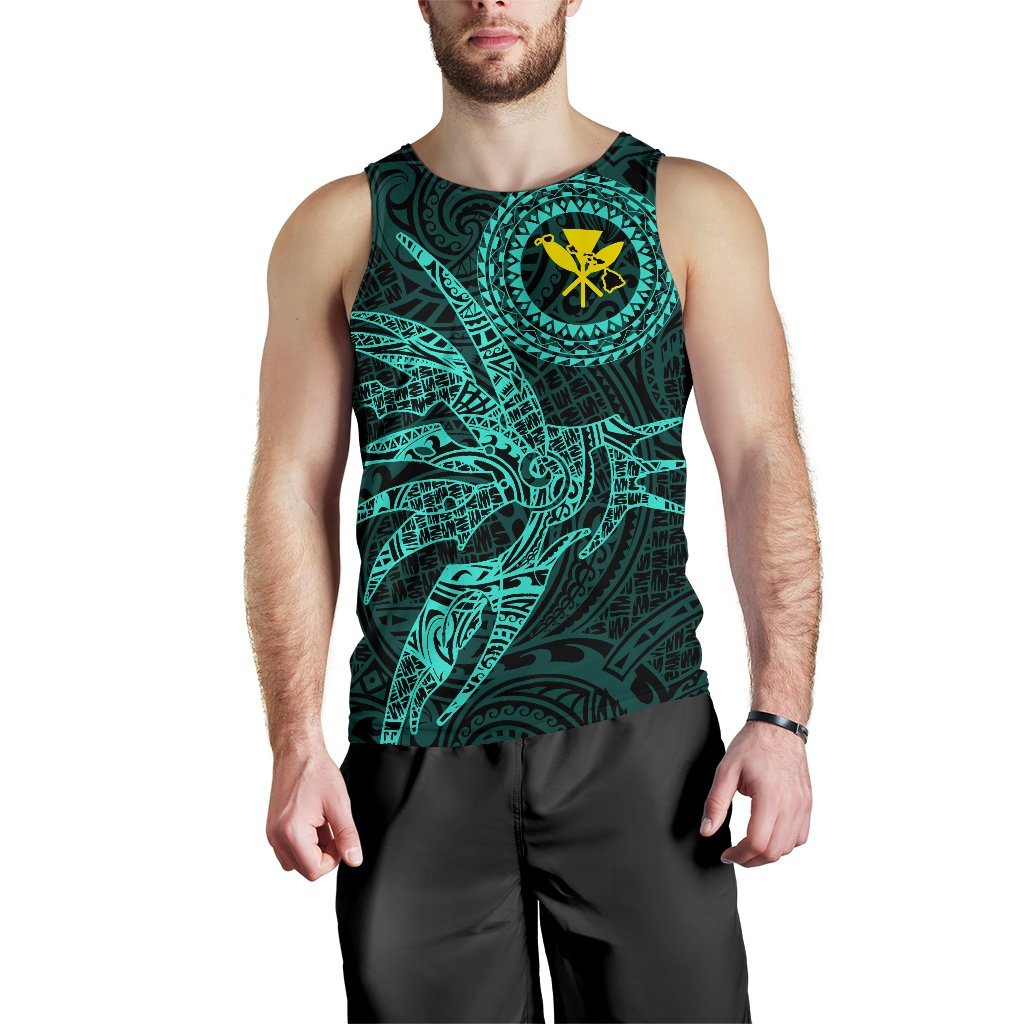 Hawaii Tank Top Polynesian Kanaka Map Hawaiian Men's Tank Top - Turquoise - TT Style - Polynesian Pride