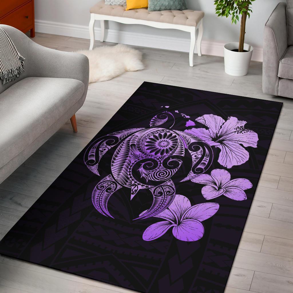 Hibiscus Plumeria Mix Polynesian Turtle Area Rug AH Rug Violet - Polynesian Pride