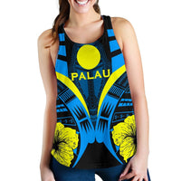 Palau Tattoo Women Racerback Tank Hibiscus K9 Black - Polynesian Pride