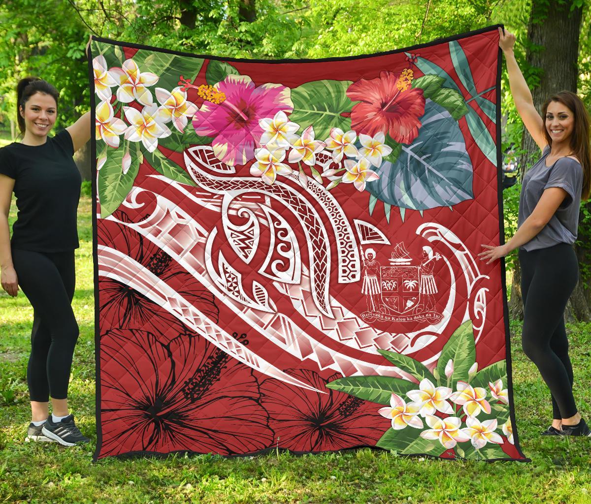 Fiji Polynesian Premium Quilt - Summer Plumeria (Red) - Polynesian Pride