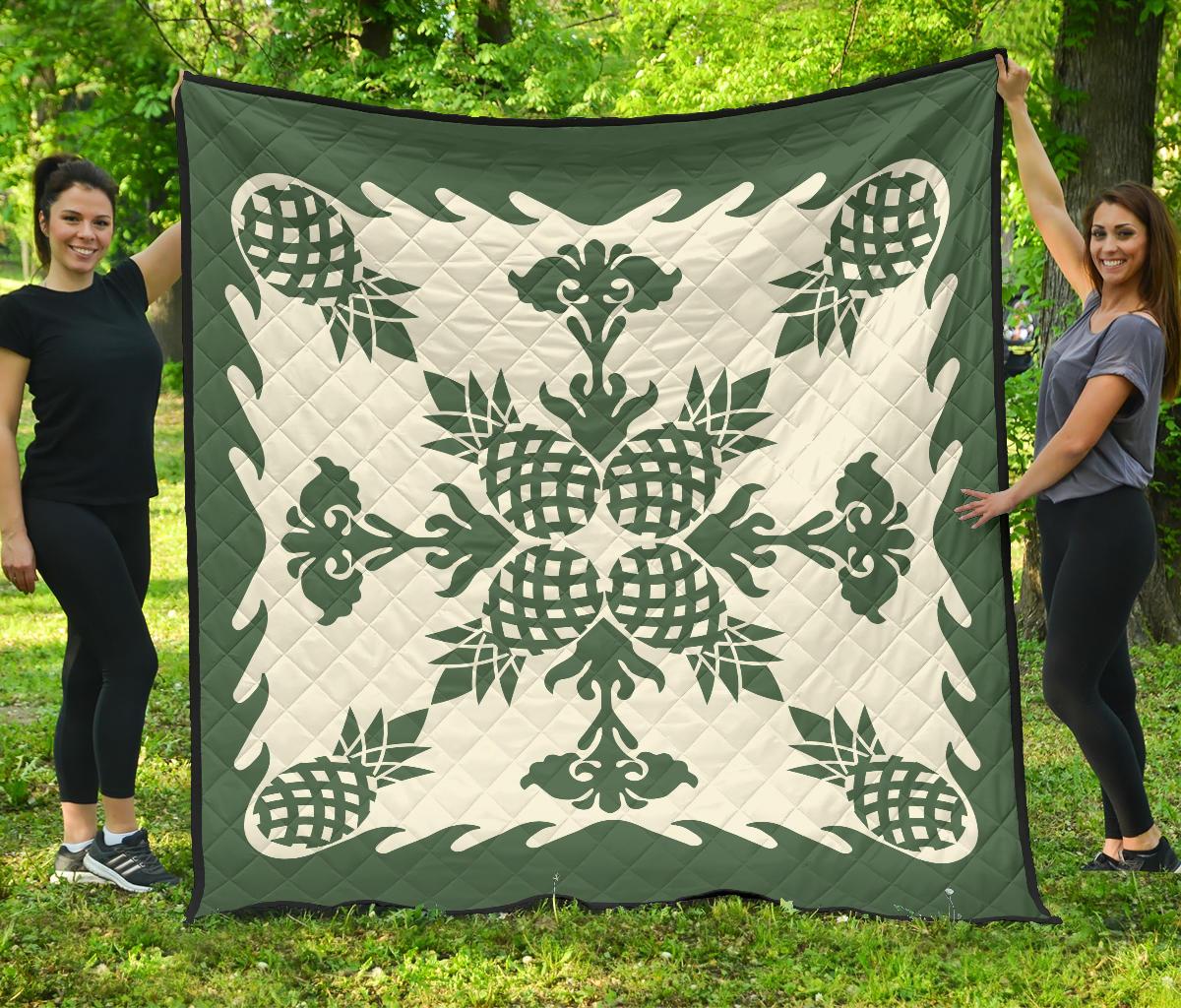 Hawaiian Premium Quilt Pineapple Pattern - Green Art - Polynesian Pride