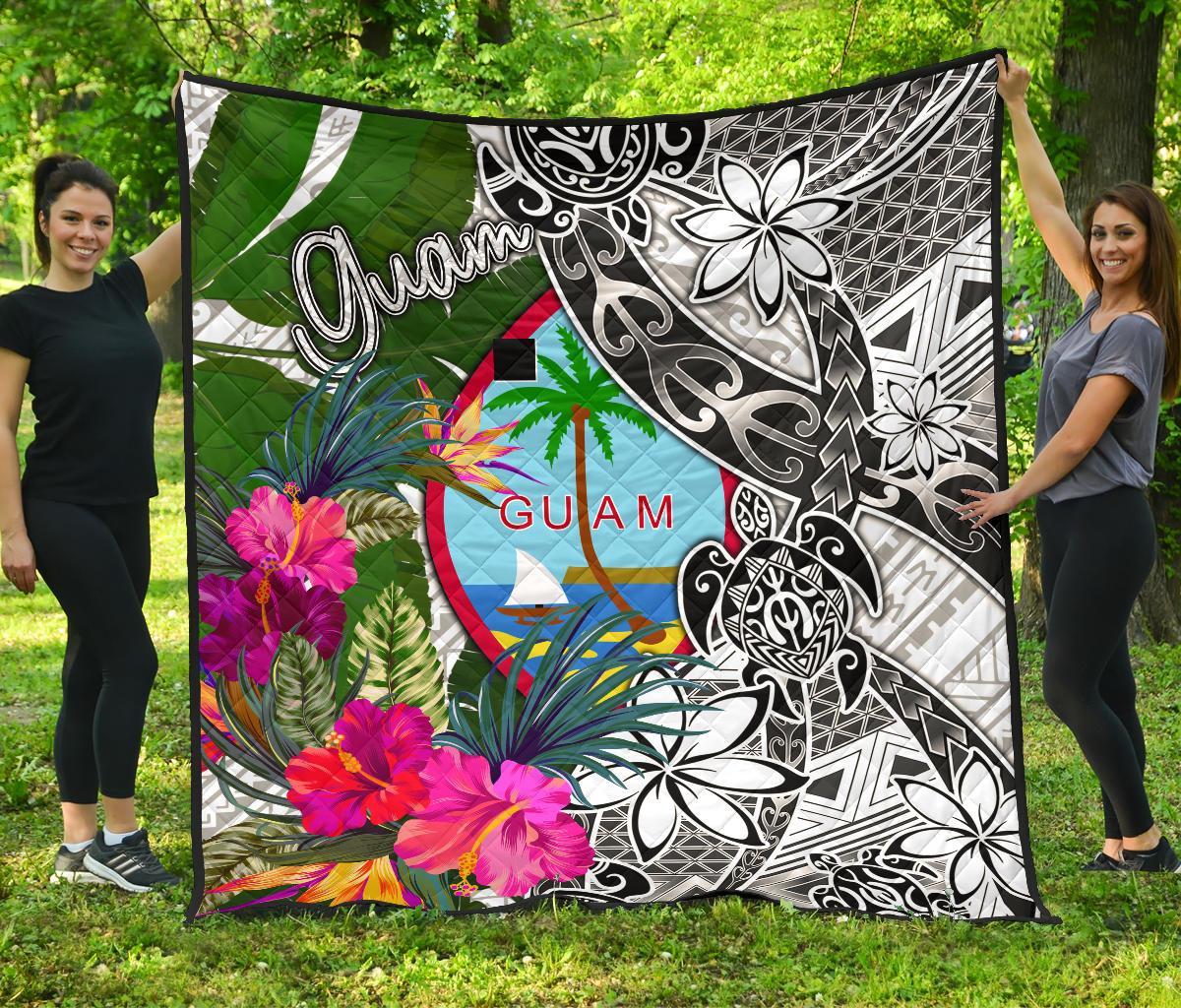Guam Premium Quilt White - Turtle Plumeria Banana Leaf - Polynesian Pride