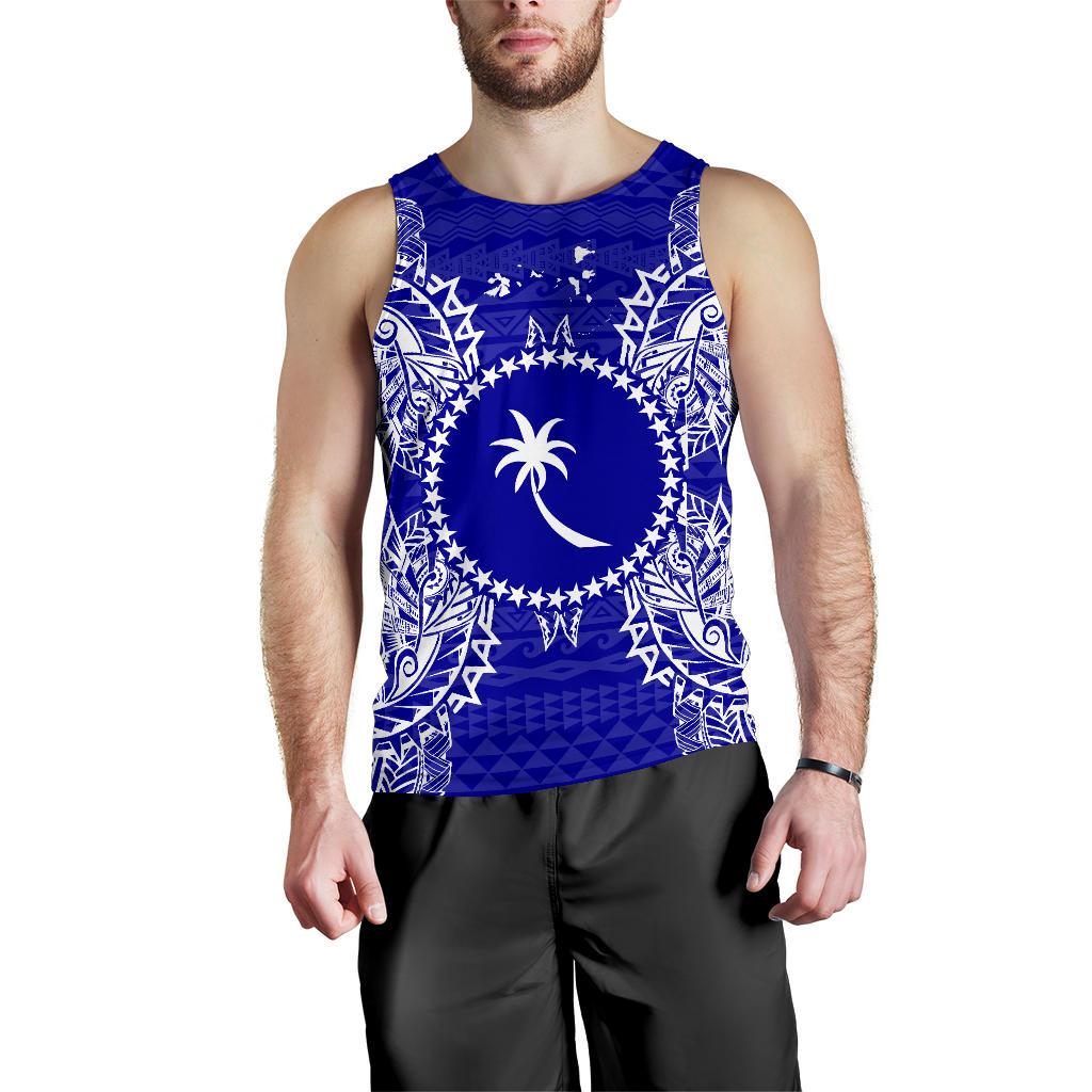 Chuuk Polynesian Men Tank Top Map Blue Blue - Polynesian Pride