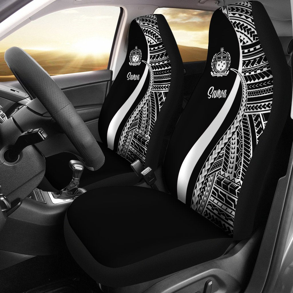 Samoa Car Seat Covers - White Polynesian Tentacle Tribal Pattern Universal Fit White - Polynesian Pride