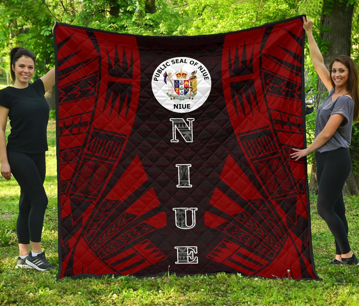 Niue Premium Quilt - Niue Seal Polynesian Red Tattoo Red - Polynesian Pride