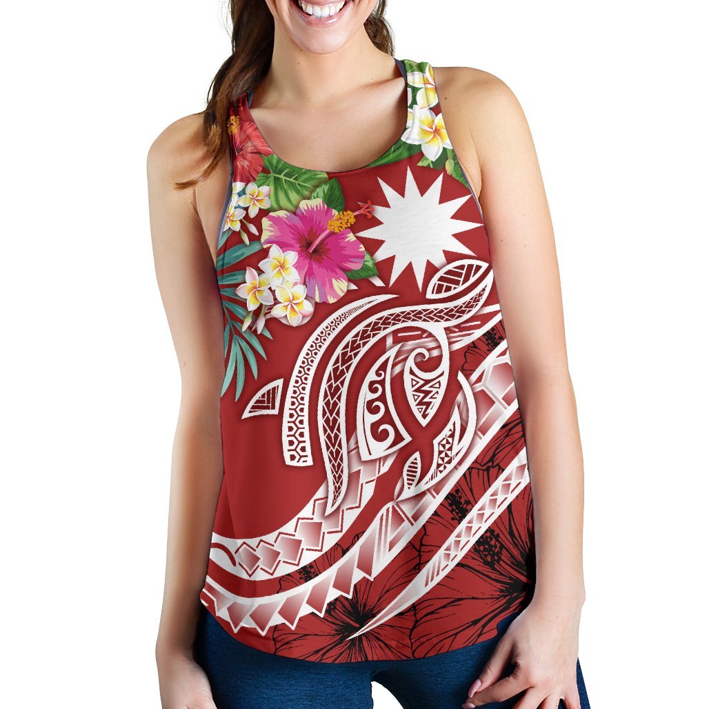 Nauru Polynesian Women's Racerback Tank - Summer Plumeria (Red) - Polynesian Pride